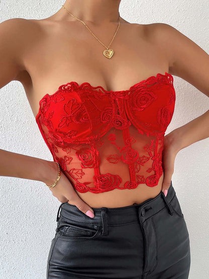 Rose Lace Corset Tube Top
