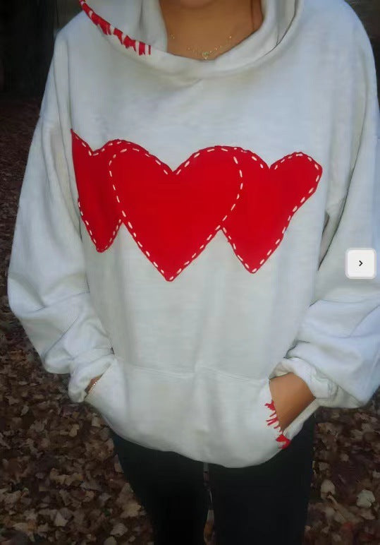 Triple Heart Stitched Drawstring Hoodie