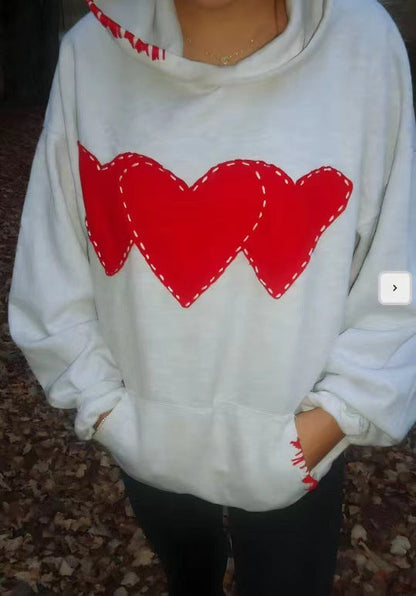 Triple Heart Stitched Drawstring Hoodie