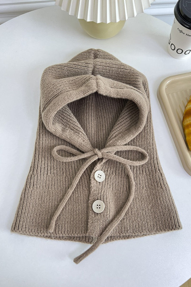 Thermal Knit Face Cover Hooded Scarf Hat