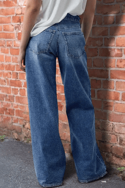 Stylish Pocket Casual Straight Wide Leg Women's Jeans