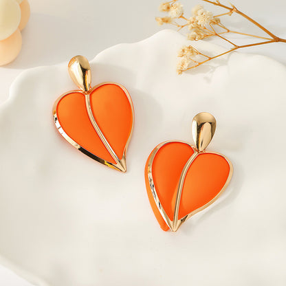 Casual Resort-style Lacquered Color-blocked Heart-shaped Earrings
