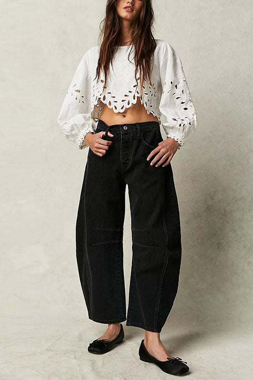 Mid Rise Barrel Leg Jeans