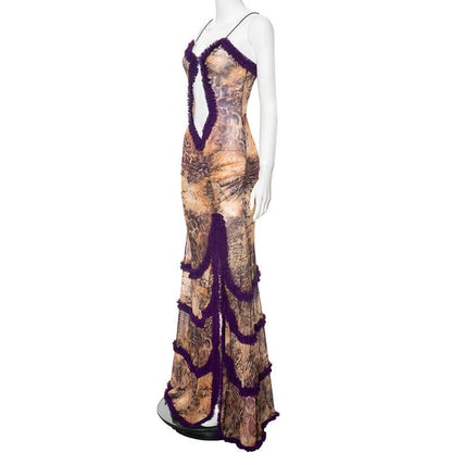Ruffle spaghetti strap sheer mesh irregular slit maxi dress-final-sale