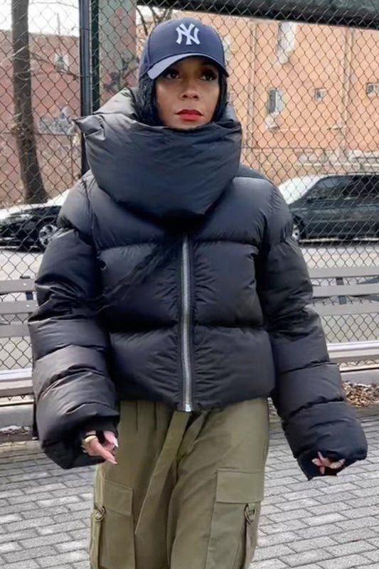 Oversized Snapshot Neck Warmer Puffer Jacket