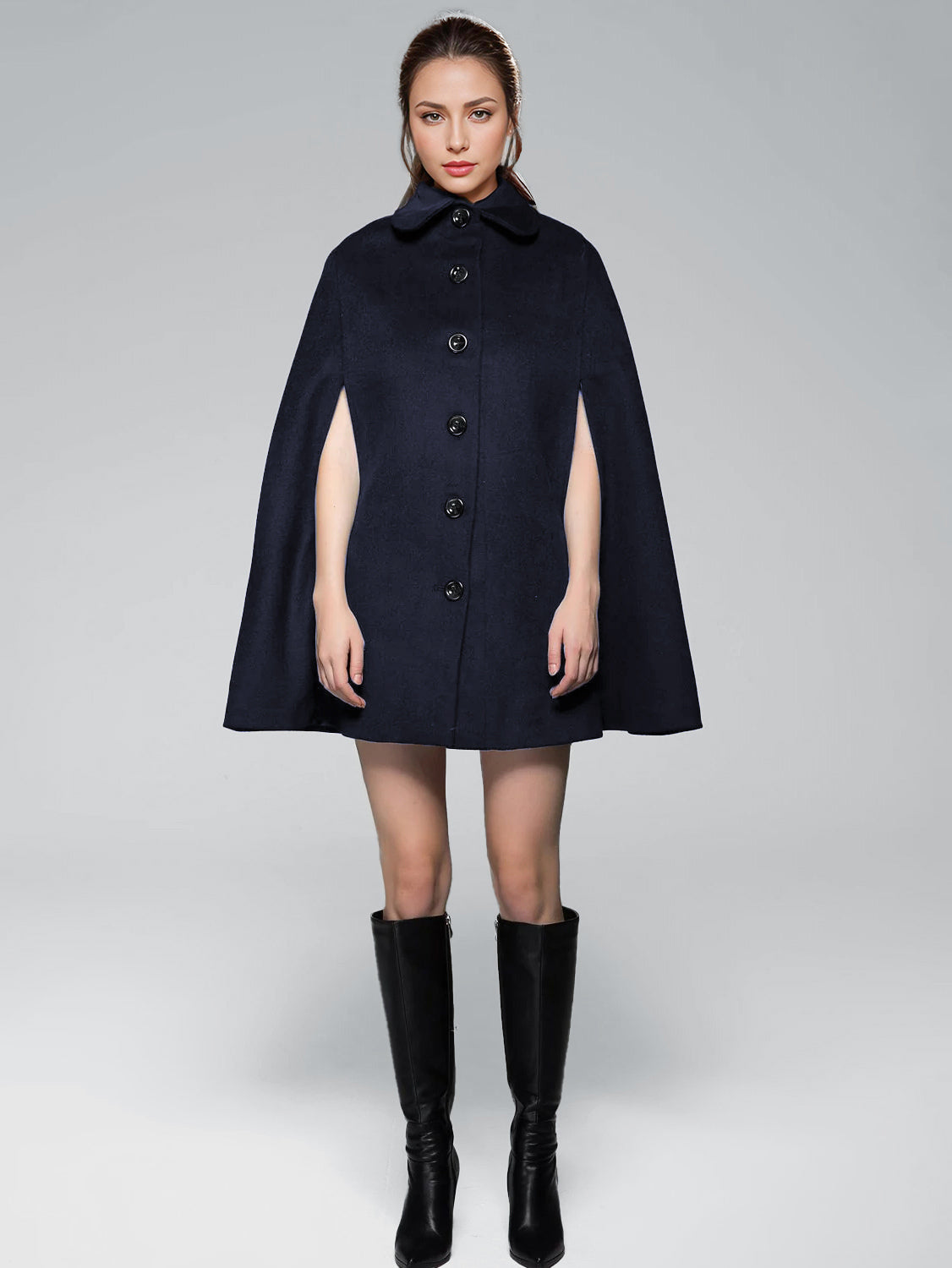 Wool Blend Cape Coat Turndown Collar Black Poncho Oversized Outerwear For Women 2026