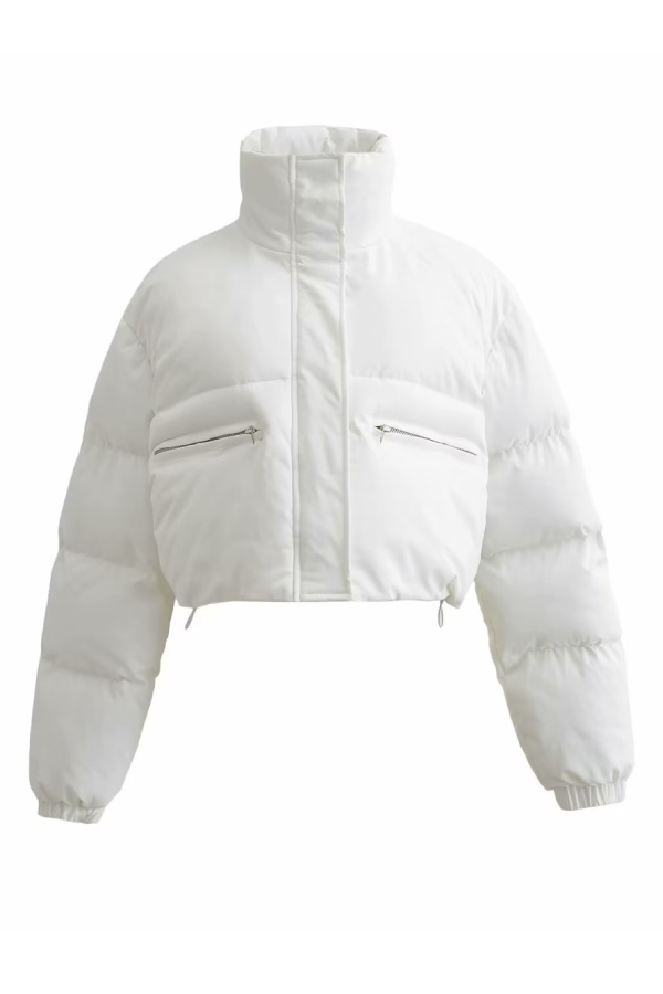 Stand Collar Pocket Zipper Short Cotton Coat