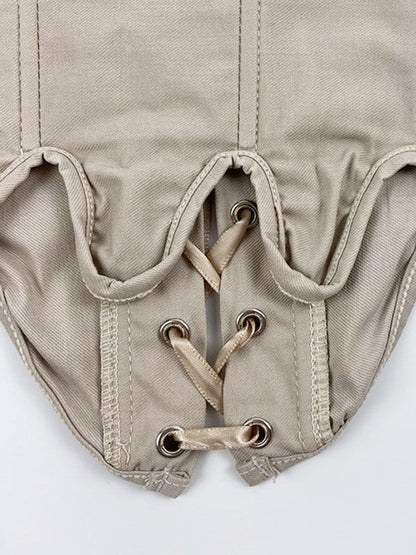 Solid Color Lace Up Asymmetric Corset Top