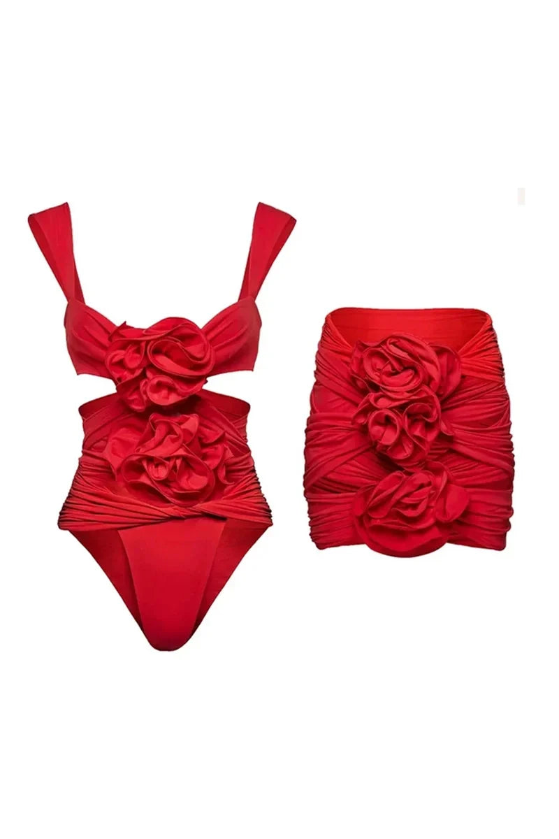 Floral Appliqué Swimsuit Set