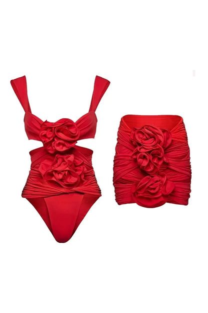 Floral Appliqué Swimsuit Set