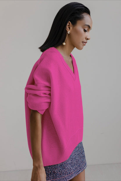 V Neck Long Sleeve Relaxed Sweater