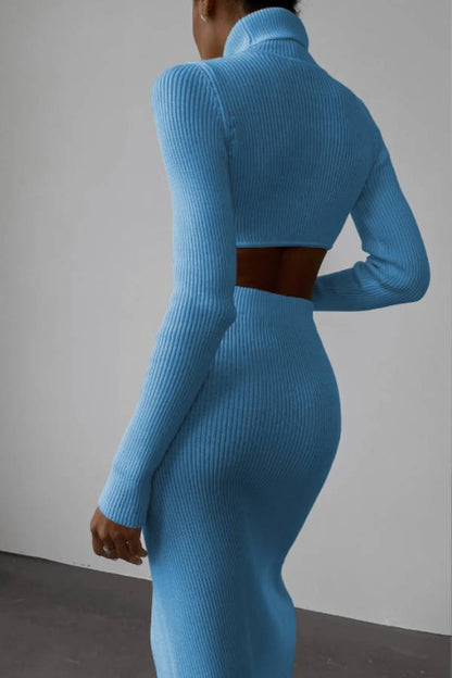 High -collar Irregular Short Top Skirt Two -piece Suit