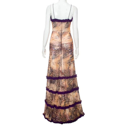 Ruffle spaghetti strap sheer mesh irregular slit maxi dress-final-sale