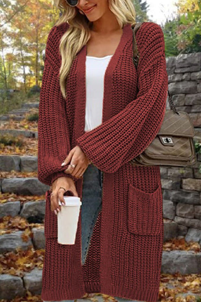 Mid-Length Loose Oversized Double Pocket Cardigan Sweater Jacket