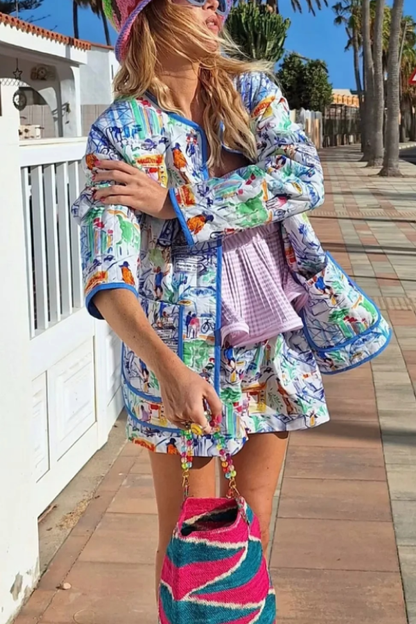 Graffiti Print Cotton Shorts Set