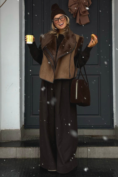 Brown Faux Fur Loose Fit Coat