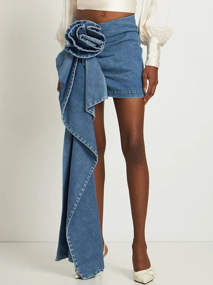 Denim Y2K Aesthetic 3D Floral High Waist Mini Skirt