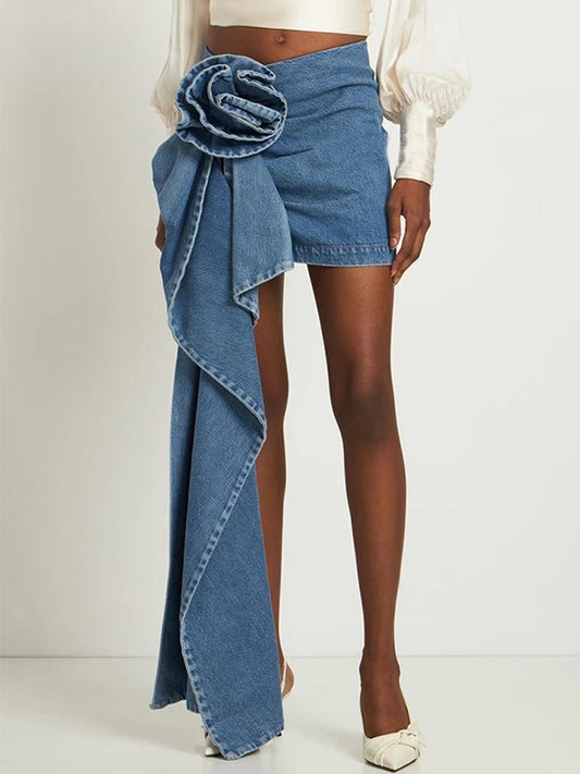 Denim Y2K Aesthetic 3D Floral High Waist Mini Skirt