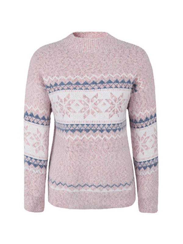 Snowflake Jacquard Mock Neck Sweater