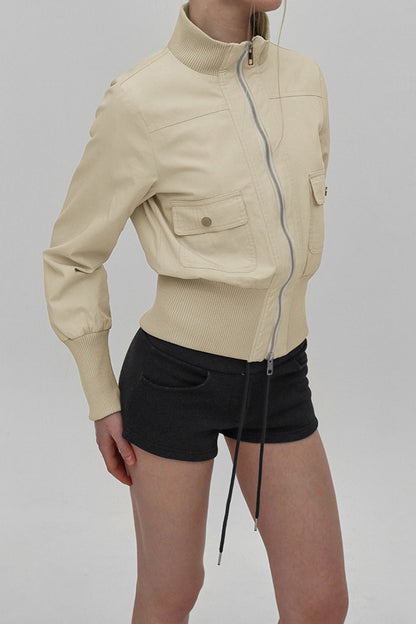 Utility Belted Stand Collar Jacket