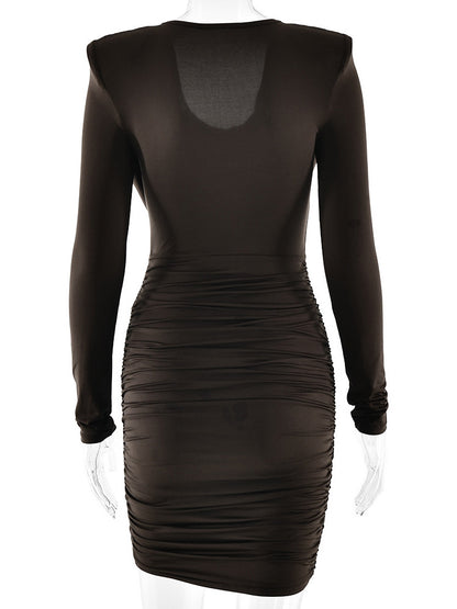 Modern Ruched Mini Dress With Deep V Neck For Women 2026
