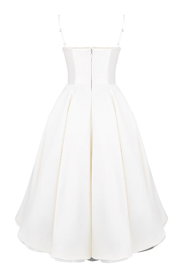 Lace Trim Sweetheart Corset Bodice Tulle Petticoat Fit and Flare Midi Dress