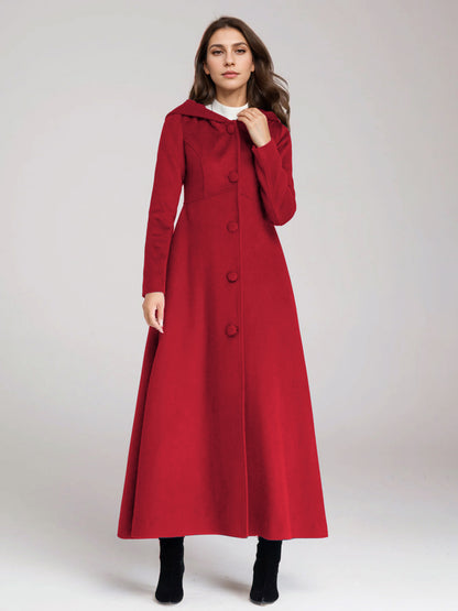 Wool Blend Coat With Hood Dark Navy A-line Flared Maxi Outerwear For Women 2026