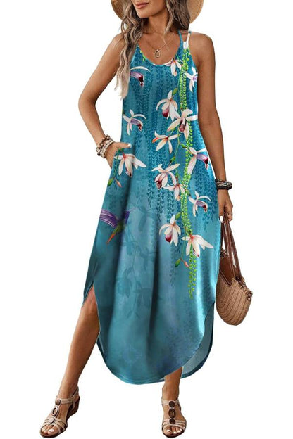 Casual V-neck halter slit bohemian beach resort maxi dress