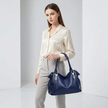 Women's Wide Leather Handbag With Long Strap – Stylish Shoulder Bag