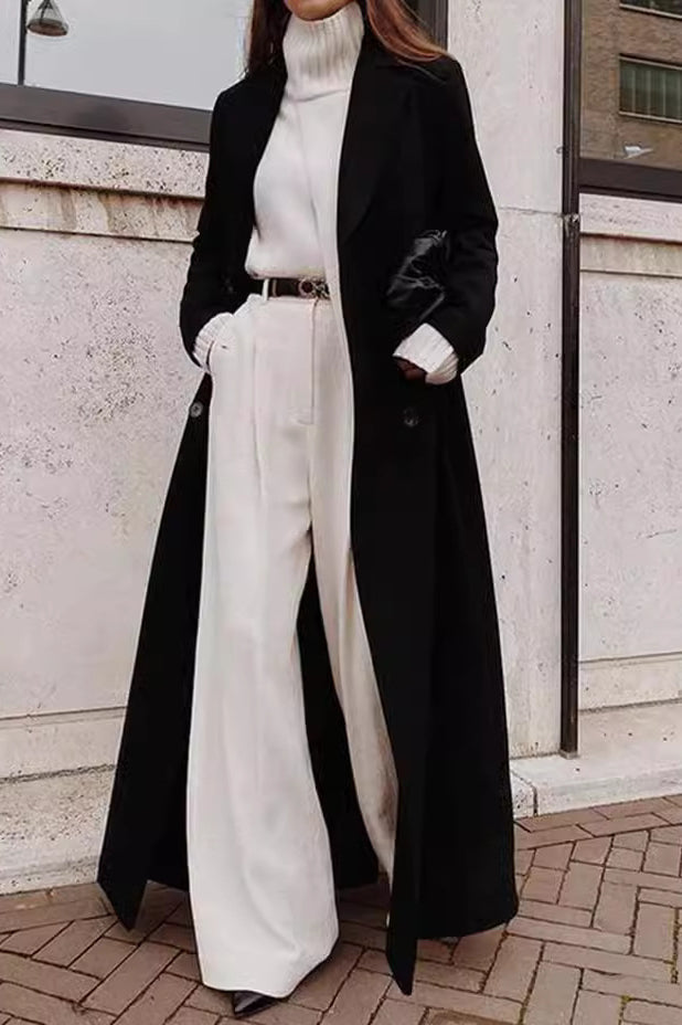 Solid Wool Blend Longline Coat