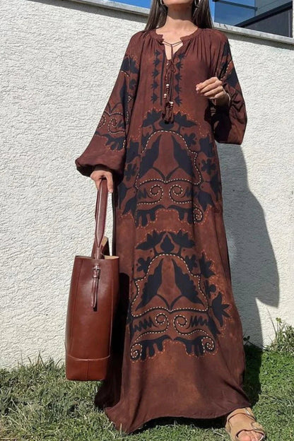 Ethnic Printed Long-sleeved Dress