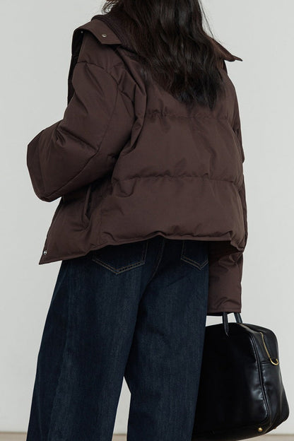 Knit Collar White Duck Down Puffer Jacket