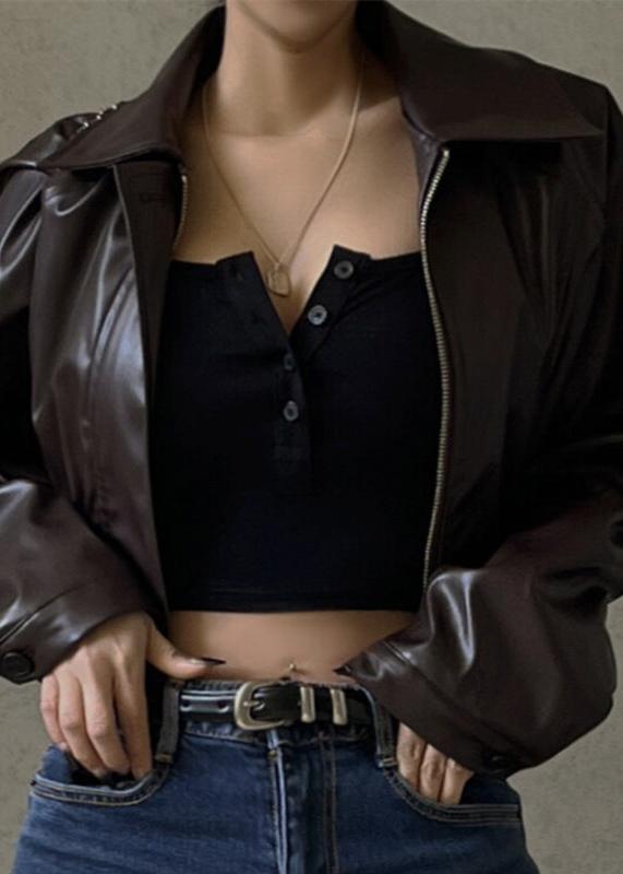 Retro Chic Zippered PU Leather Jacket – American Casual Style