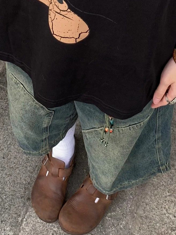 Blue American Vintage Washed Aged Denim Shorts