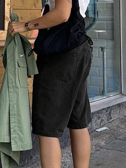 High Waist Straight Leg Denim Shorts