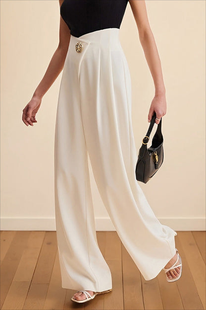 Asymmetrical Waist High Waist Wide Leg Casual Pants