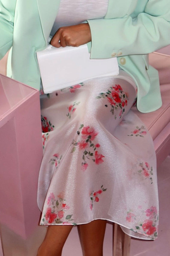 Floral Sheer High Waist Slit Straight Skirt