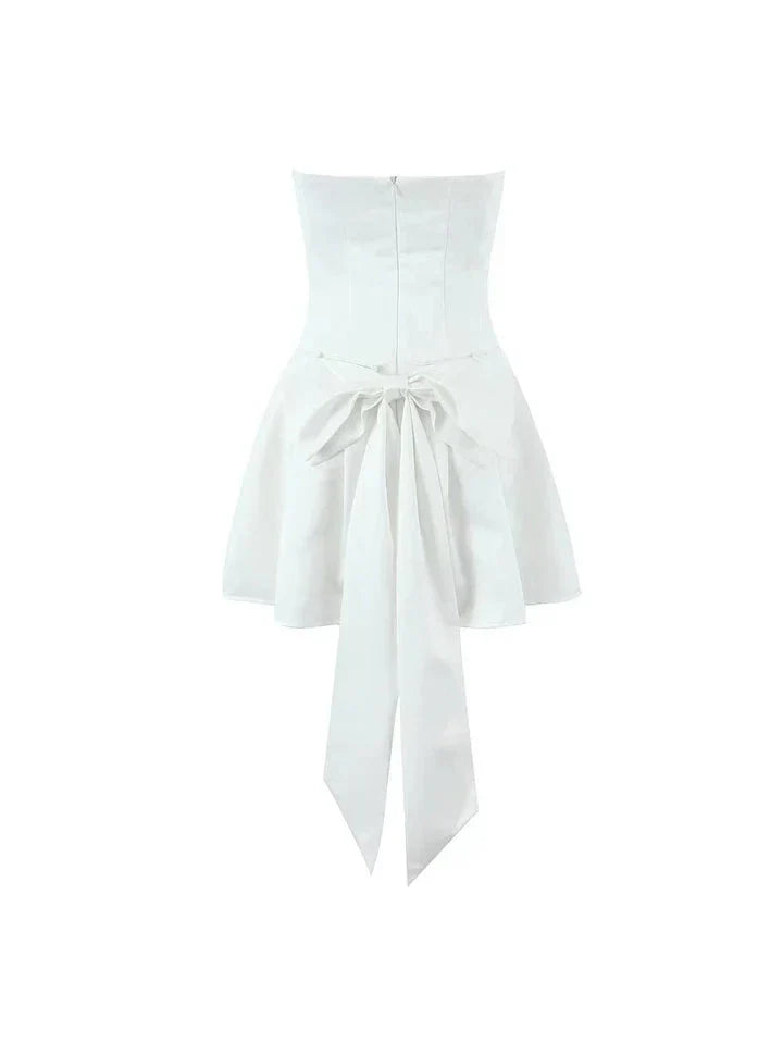 Bow Applique Corset Tube Flare Short Dress