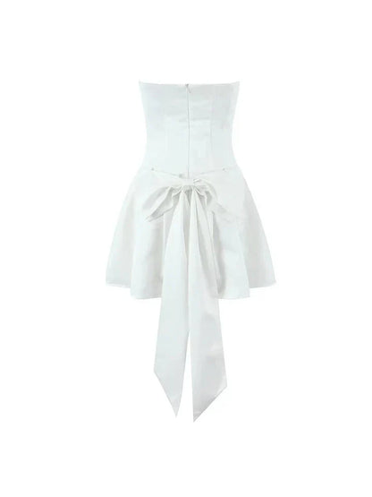 Bow Applique Corset Tube Flare Short Dress