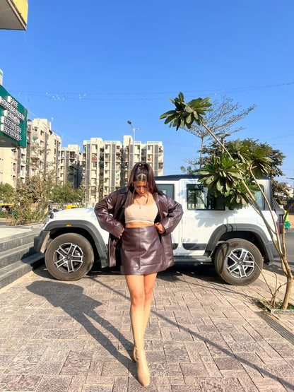 Leather Long Jacket & Short Skirt Coord Set