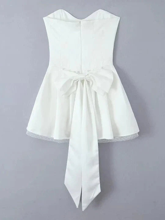Bow Applique Corset Tube Flare Short Dress