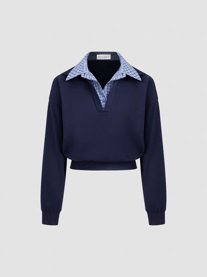 Terry Checks Collar Sweatshirt