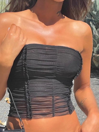 Tube Top Mesh Splicing Skirt Coord Set