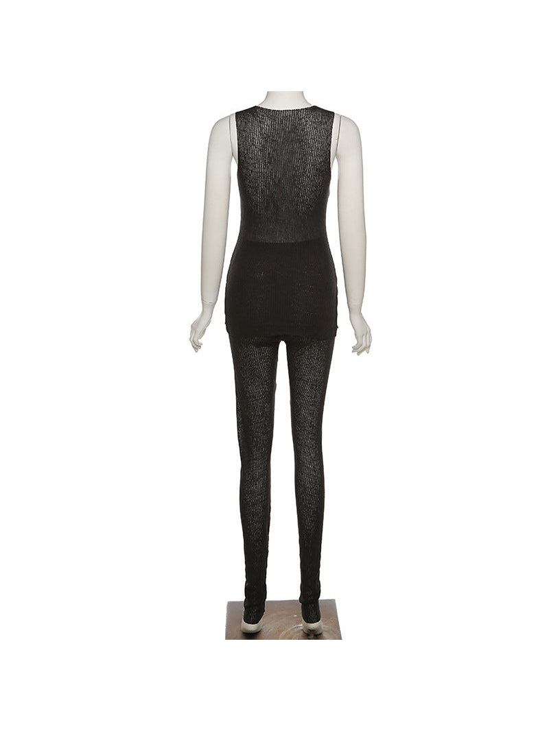 See Through Sleeveless Top & Pants Coord Set