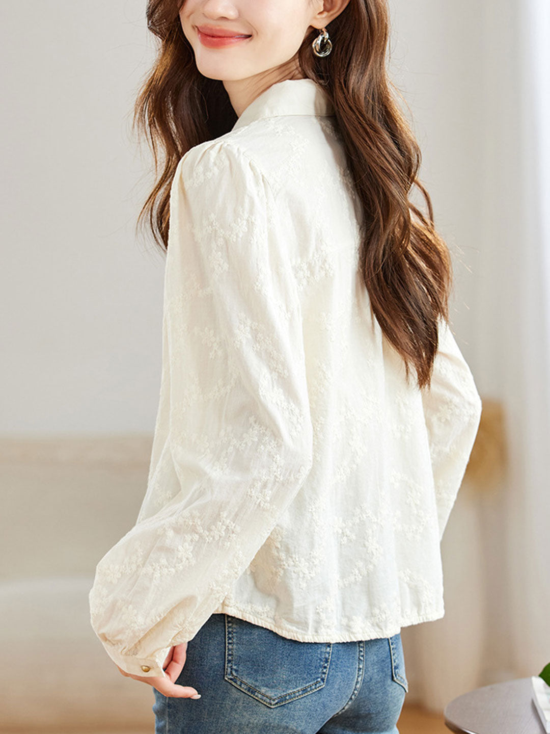 Ariana Retro Lapel Floral Embroidered Shirt