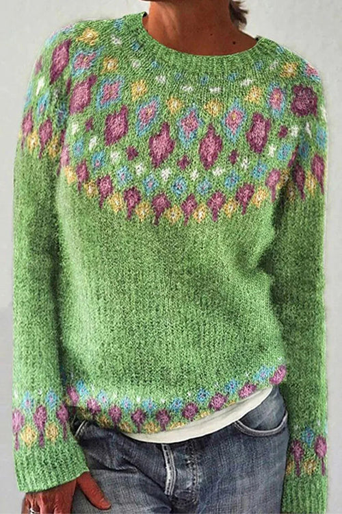 Long Sleeves Diamond Print Fuzzy Sweater(in 3 Colors)