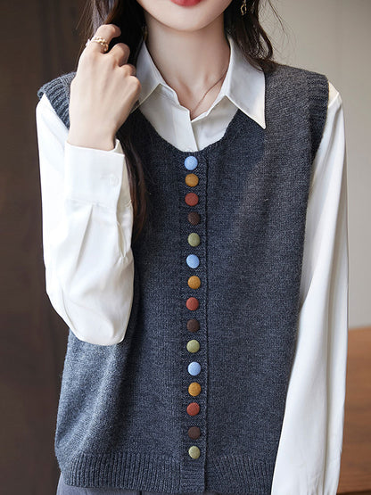 Sophia Vintage Crew Neck Knitted Vest-Black