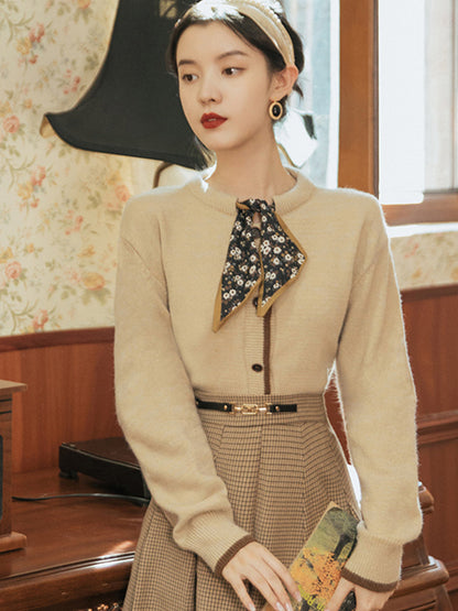 Aurora Vintage Crew Neck Cotton knitted Cardigan