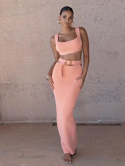 Simrit Sheath Strap Top & Belted Skirt Coord Set