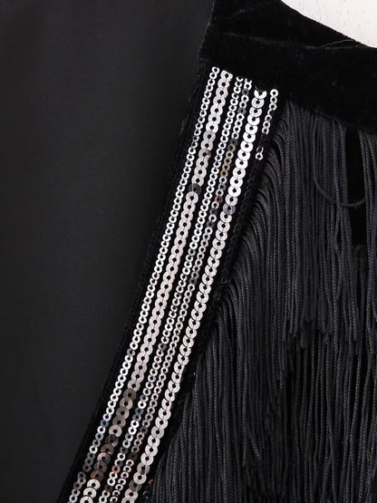 Tassel Fringe Velvet Waist Coat Vest Mini Skirt Set